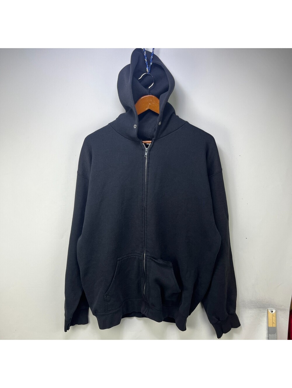 Vintage 90s Sun Faded Blank Black Zip up Hoodie 2XL Russell